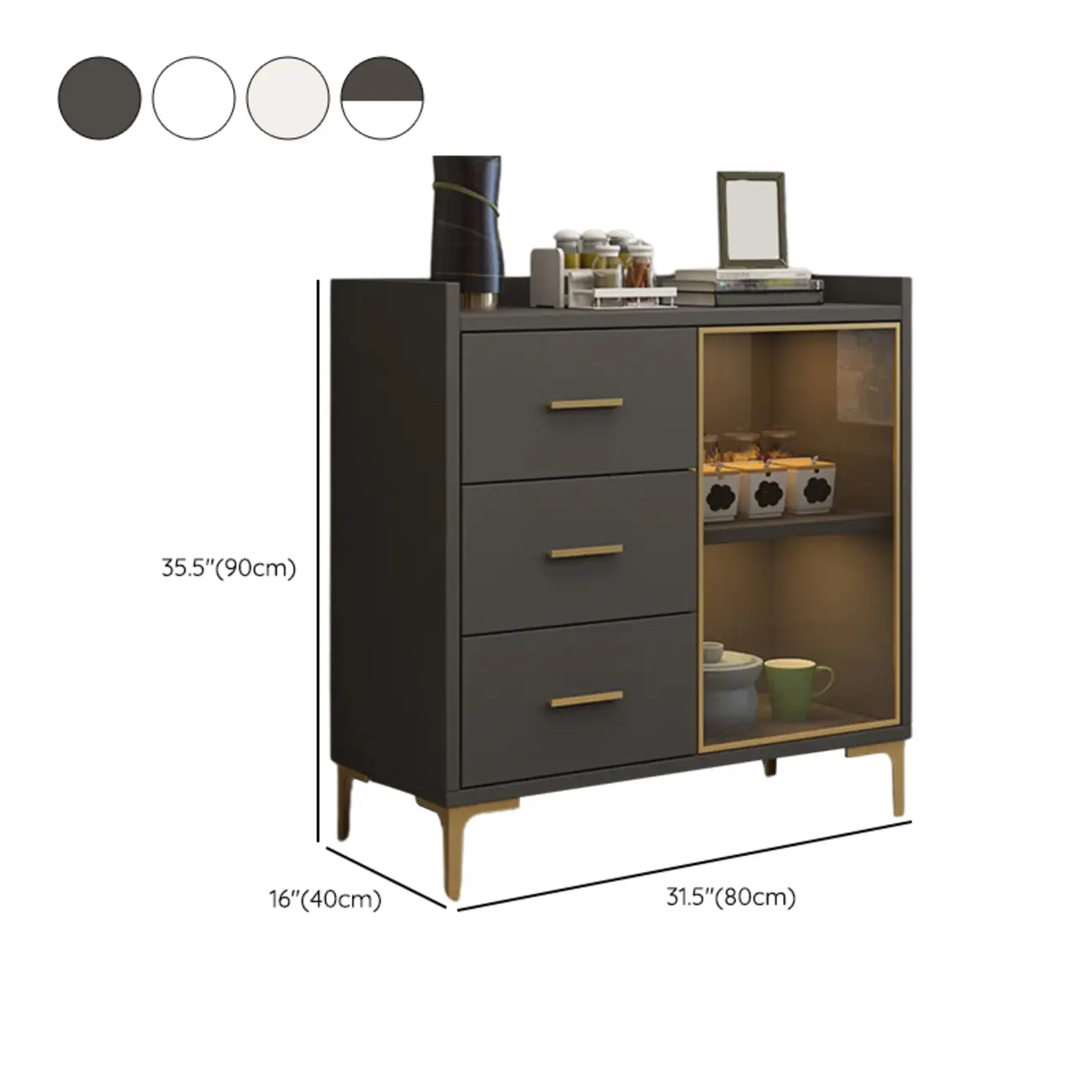 4 Metal Foots White Kitchen Cabinet with Glam Design #size | homeyfad