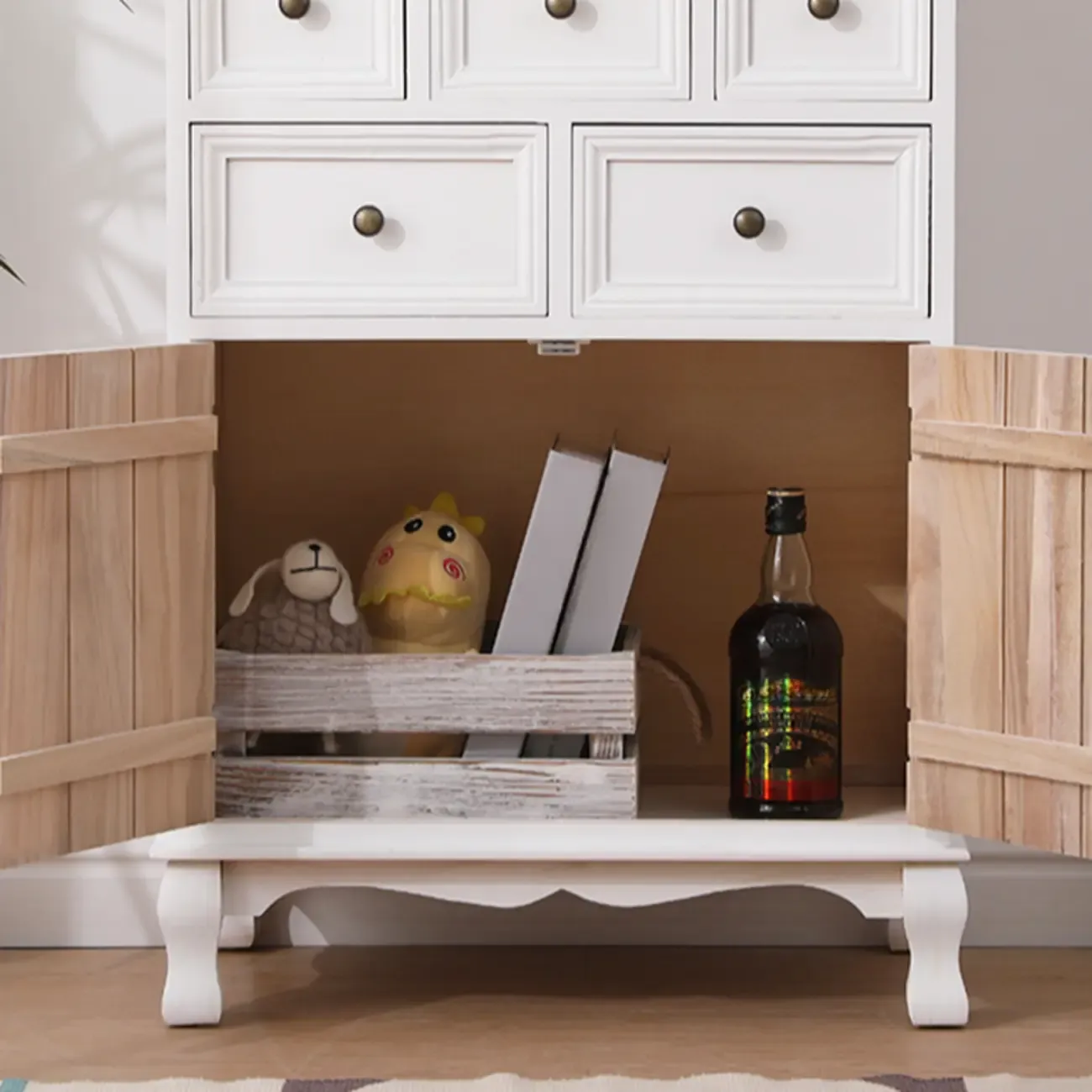 Rustic White Wooden Cabinet for Living Room with Drawers Image - 19