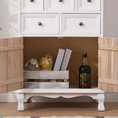 Rustic White Wooden Cabinet for Living Room with Drawers Image - 19