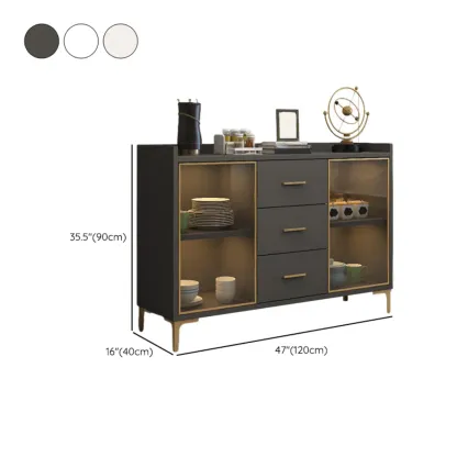 4 Metal Foots White Kitchen Cabinet with Glam Design Image - 19