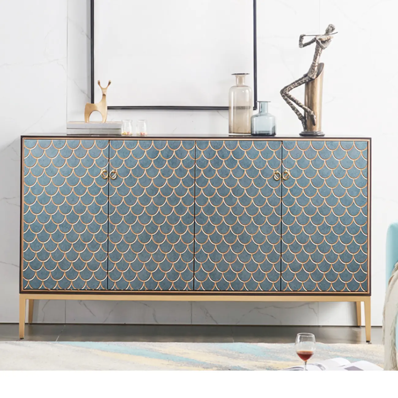 Glam Rectangular Cabinet for Home with Regular Patterns Image - 2 | homeyfad