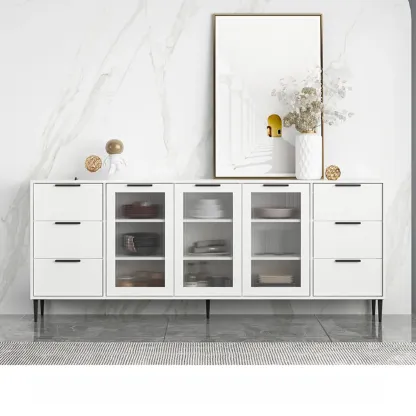 Modern Wooden Sideboard with Glass Doors & Drawers Image - 2