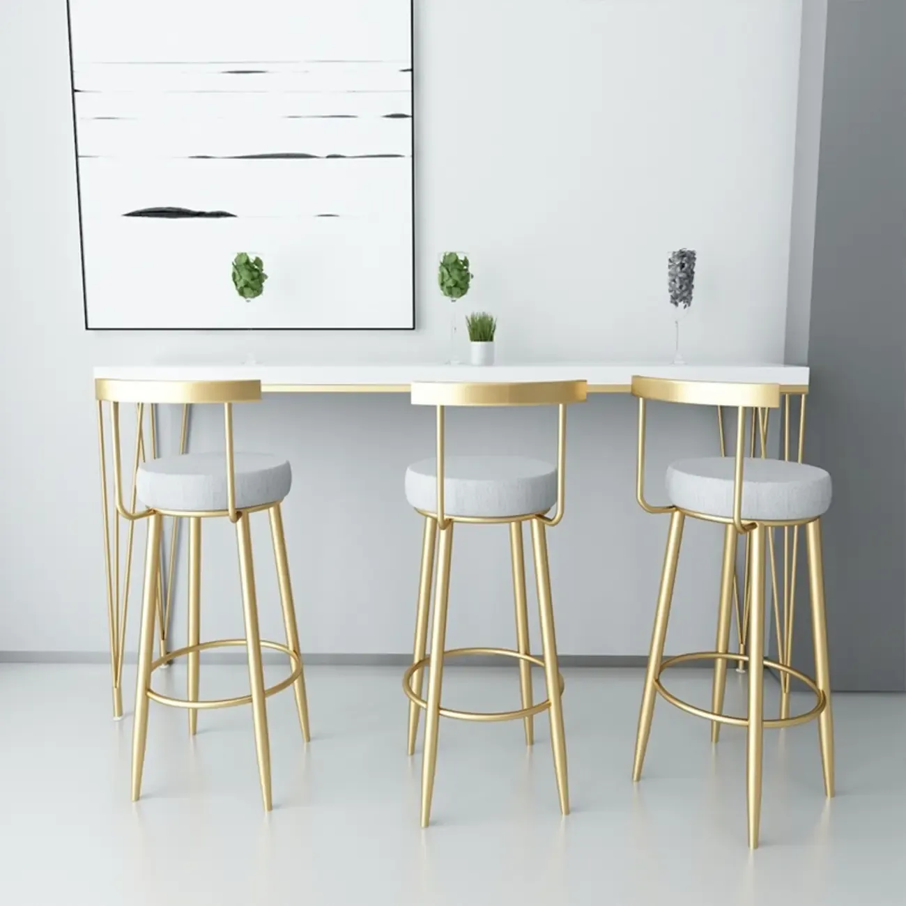 Durable Upholstered Metal Bar Stools with Footrest for Kitchen Image - 3