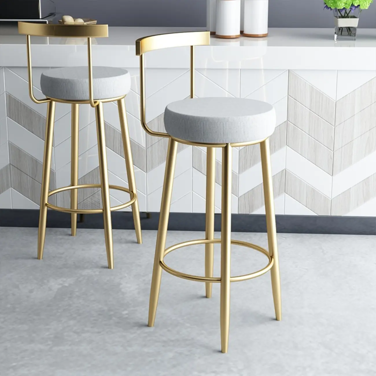 Durable Upholstered Metal Bar Stools with Footrest for Kitchen Image - 4 | homeyfad