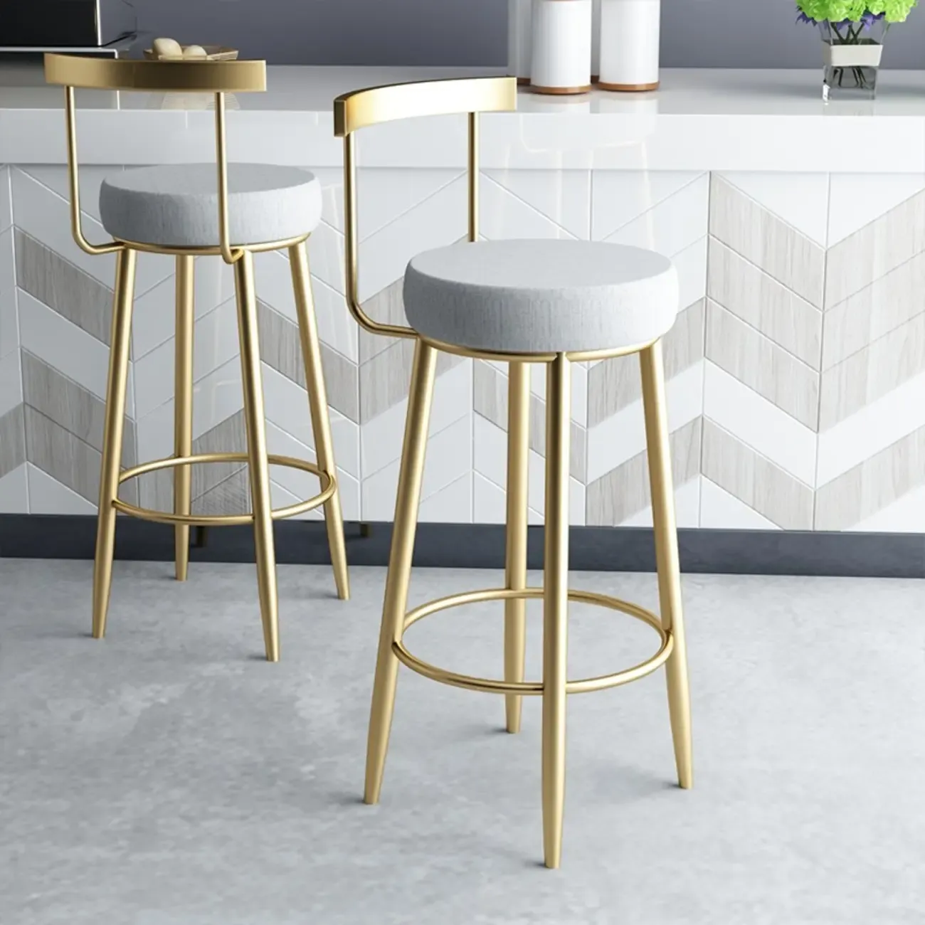 Durable Upholstered Metal Bar Stools with Footrest for Kitchen Image - 4