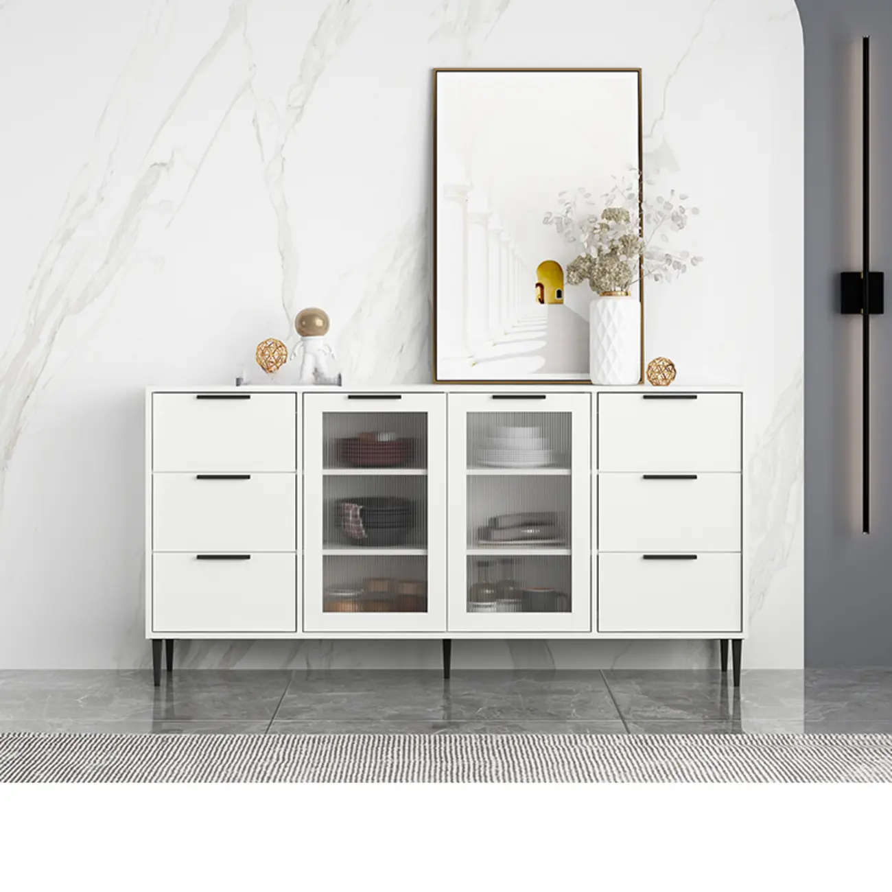 Modern Wooden Sideboard with Glass Doors & Drawers Image - 4 | homeyfad