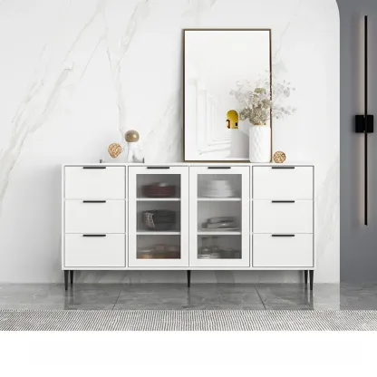 Modern Wooden Sideboard with Glass Doors & Drawers Image - 4