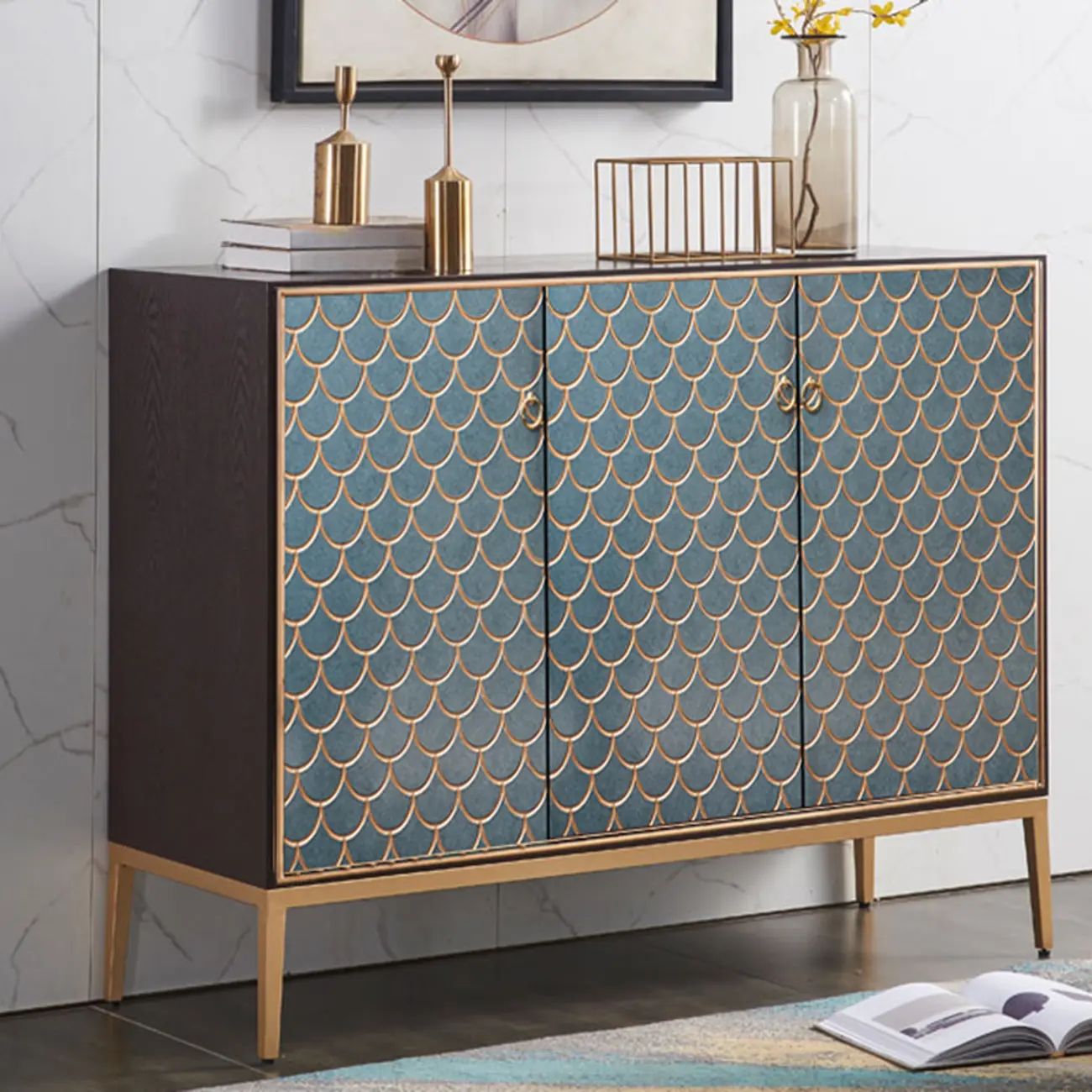 Glam Rectangular Cabinet for Home with Regular Patterns Image - 5 | homeyfad