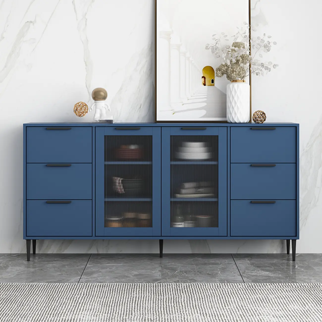 Modern Wooden Sideboard with Glass Doors & Drawers Image - 5 | homeyfad