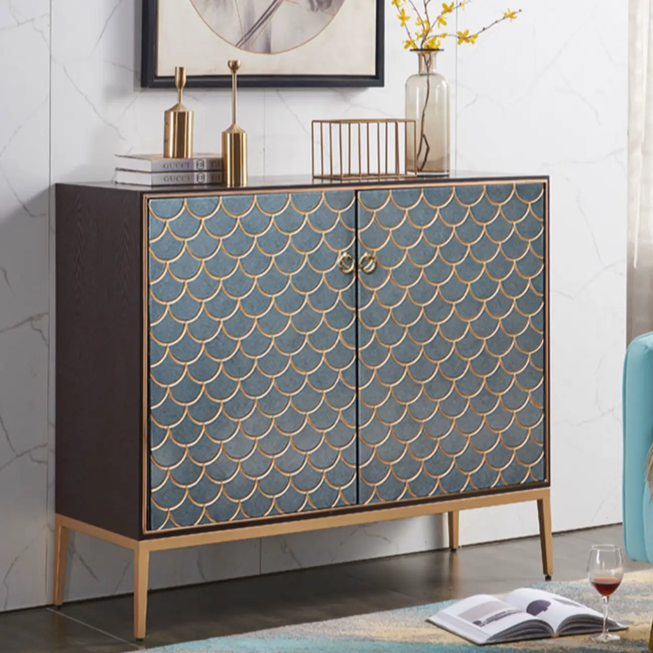 Glam Rectangular Cabinet for Home with Regular Patterns Image - 6 | homeyfad