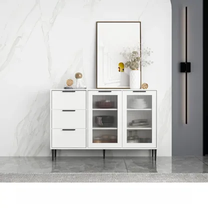 Modern Wooden Sideboard with Glass Doors & Drawers Image - 6