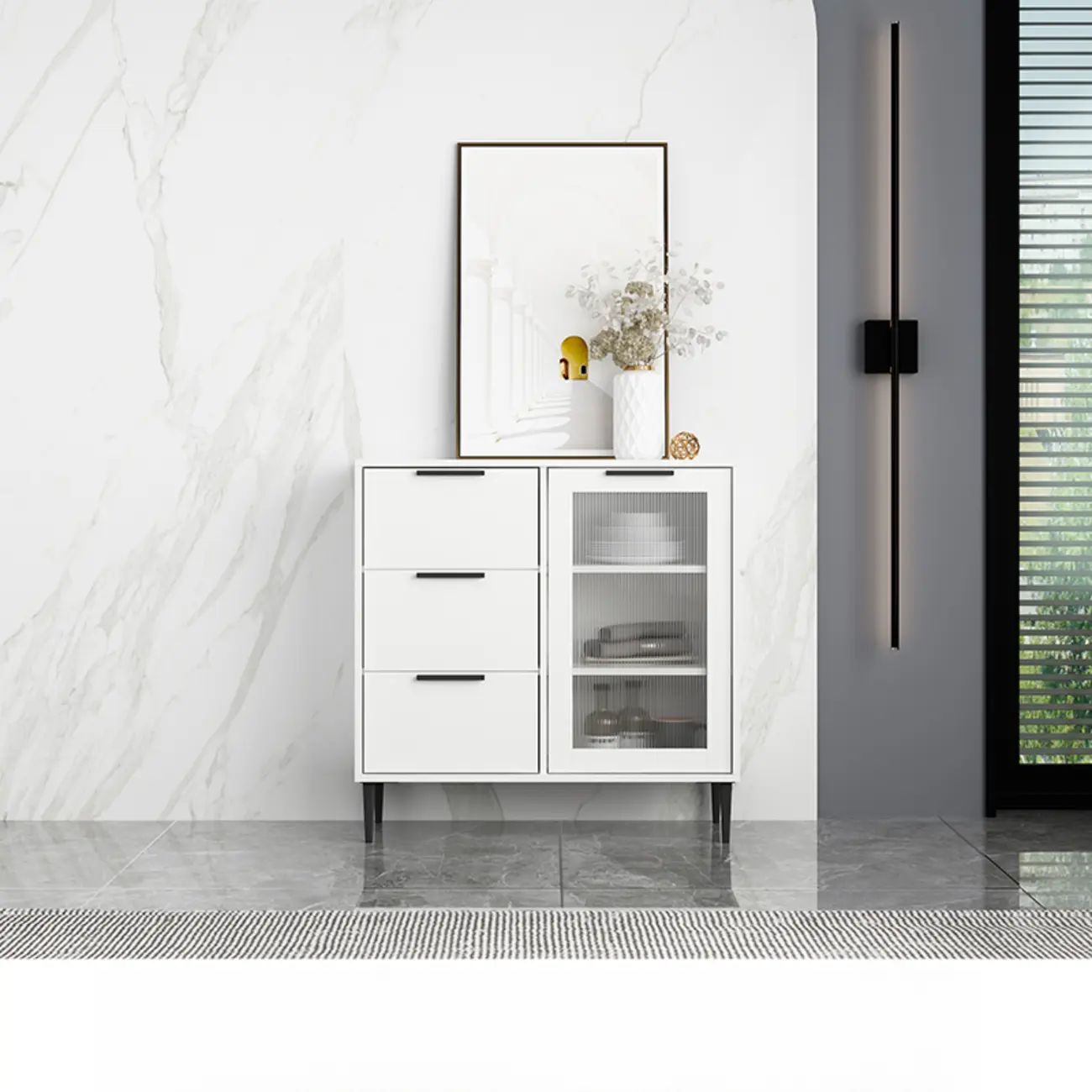 Modern Wooden Sideboard with Glass Doors & Drawers Image - 7 | homeyfad