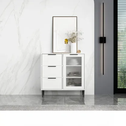 Modern Wooden Sideboard with Glass Doors & Drawers Image - 7