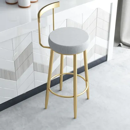 Durable Upholstered Metal Bar Stools with Footrest for Kitchen Image - 10