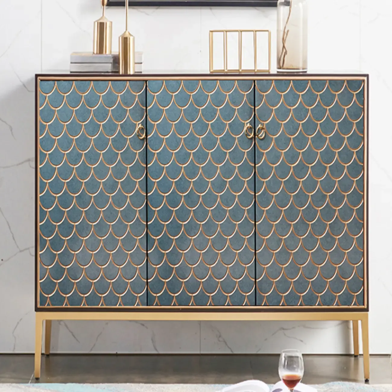 Glam Rectangular Cabinet for Home with Regular Patterns Image - 8