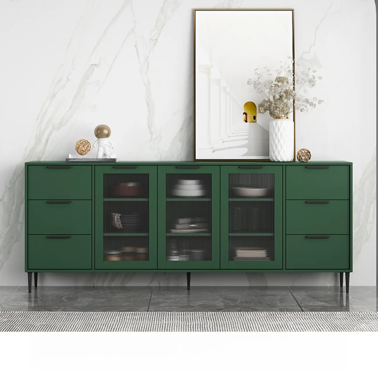 Modern Wooden Sideboard with Glass Doors & Drawers Image - 3 | homeyfad