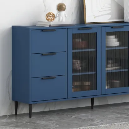 Modern Wooden Sideboard with Glass Doors & Drawers Image - 10