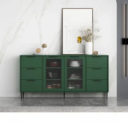 Modern Wooden Sideboard with Glass Doors & Drawers Image - 11