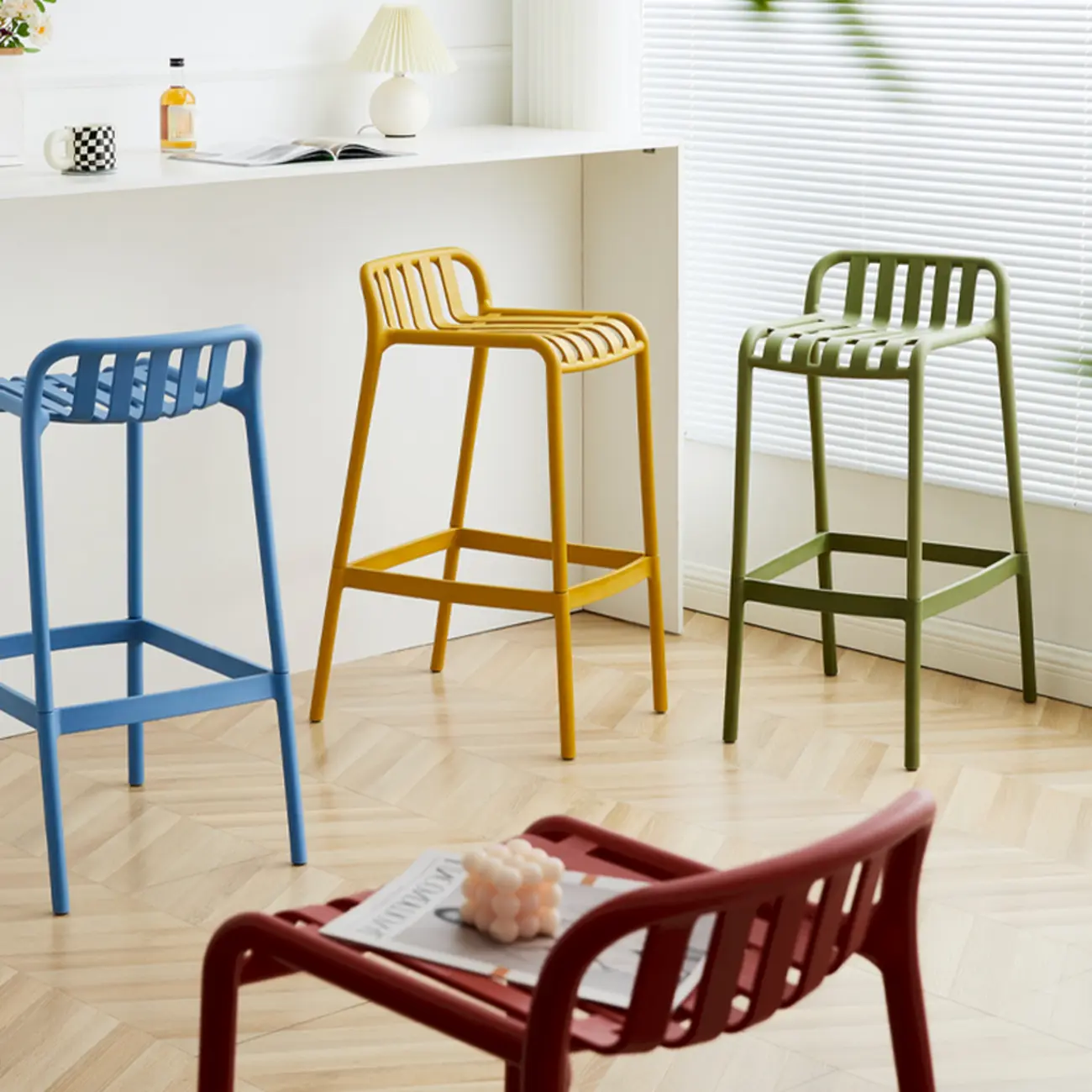 Minimalist Plastic Armless Low Back Counter Bar Stools Image - 3 | homeyfad