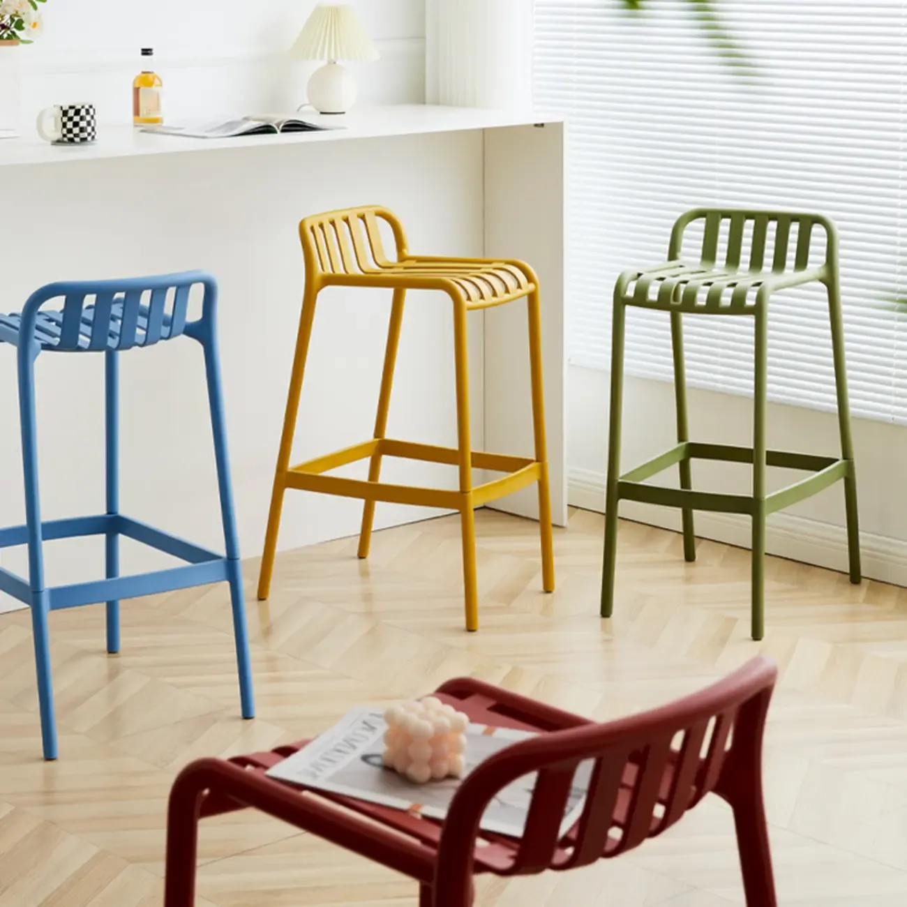 Modern Plastic Bar Stools for Bistro with Backrest Image - 2