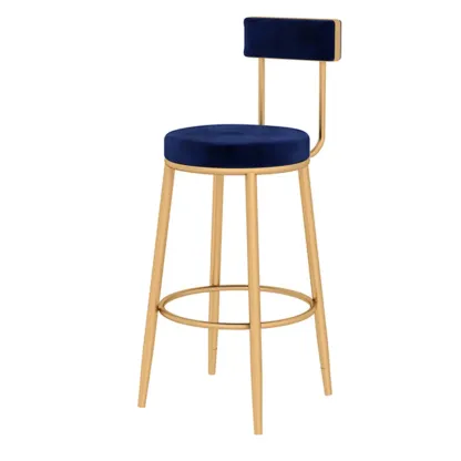 Durable Upholstered Metal Bar Stools with Footrest for Kitchen Image - 16
