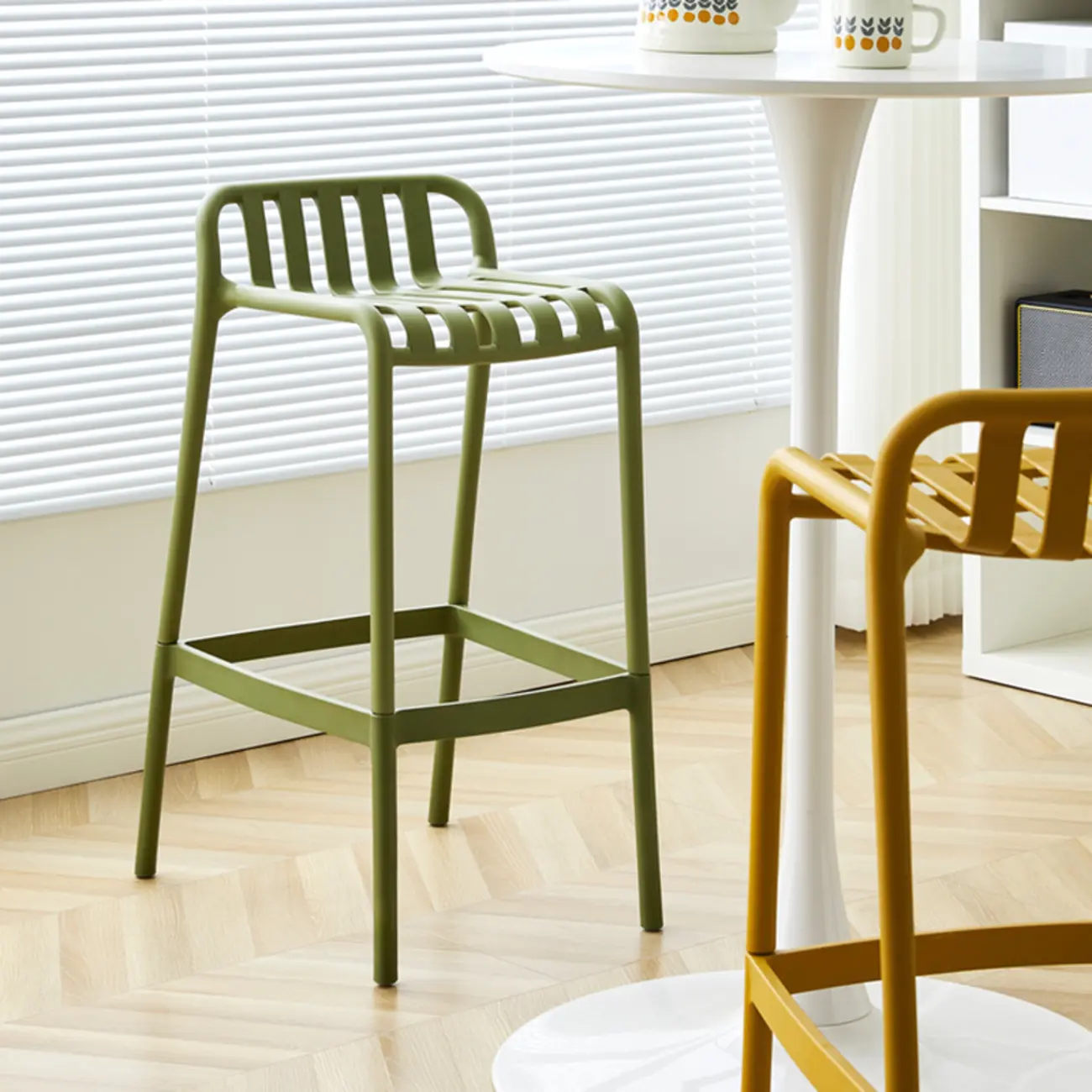 Minimalist Plastic Armless Low Back Counter Bar Stools Image - 12 | homeyfad