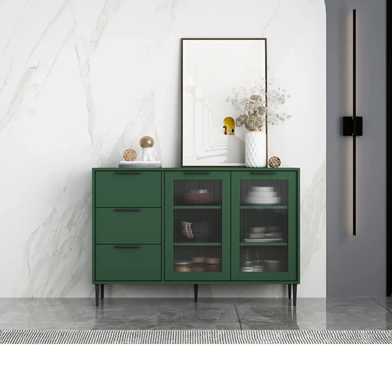 Modern Wooden Sideboard with Glass Doors & Drawers Image - 14