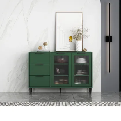 Modern Wooden Sideboard with Glass Doors & Drawers Image - 14