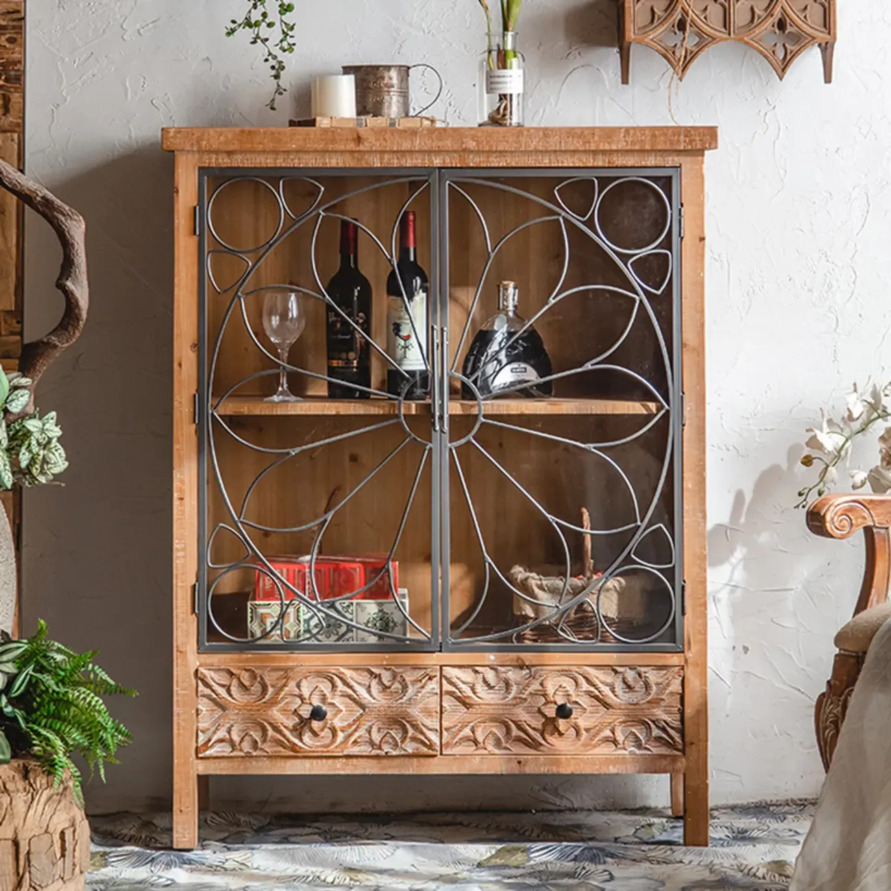 Rustic Wooden Rectangular Cabinet for Restaurant Display Image - 1