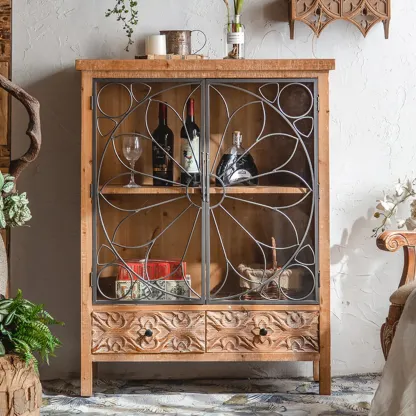 Rustic Wooden Rectangular Cabinet for Restaurant Display Image - 1