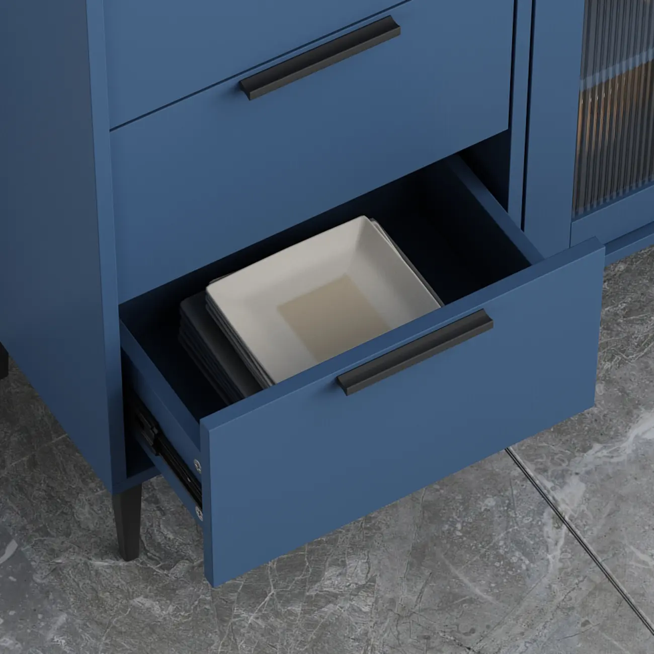 Modern Wooden Sideboard with Glass Doors & Drawers Image - 15 | homeyfad