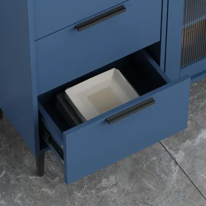 Modern Wooden Sideboard with Glass Doors & Drawers Image - 15