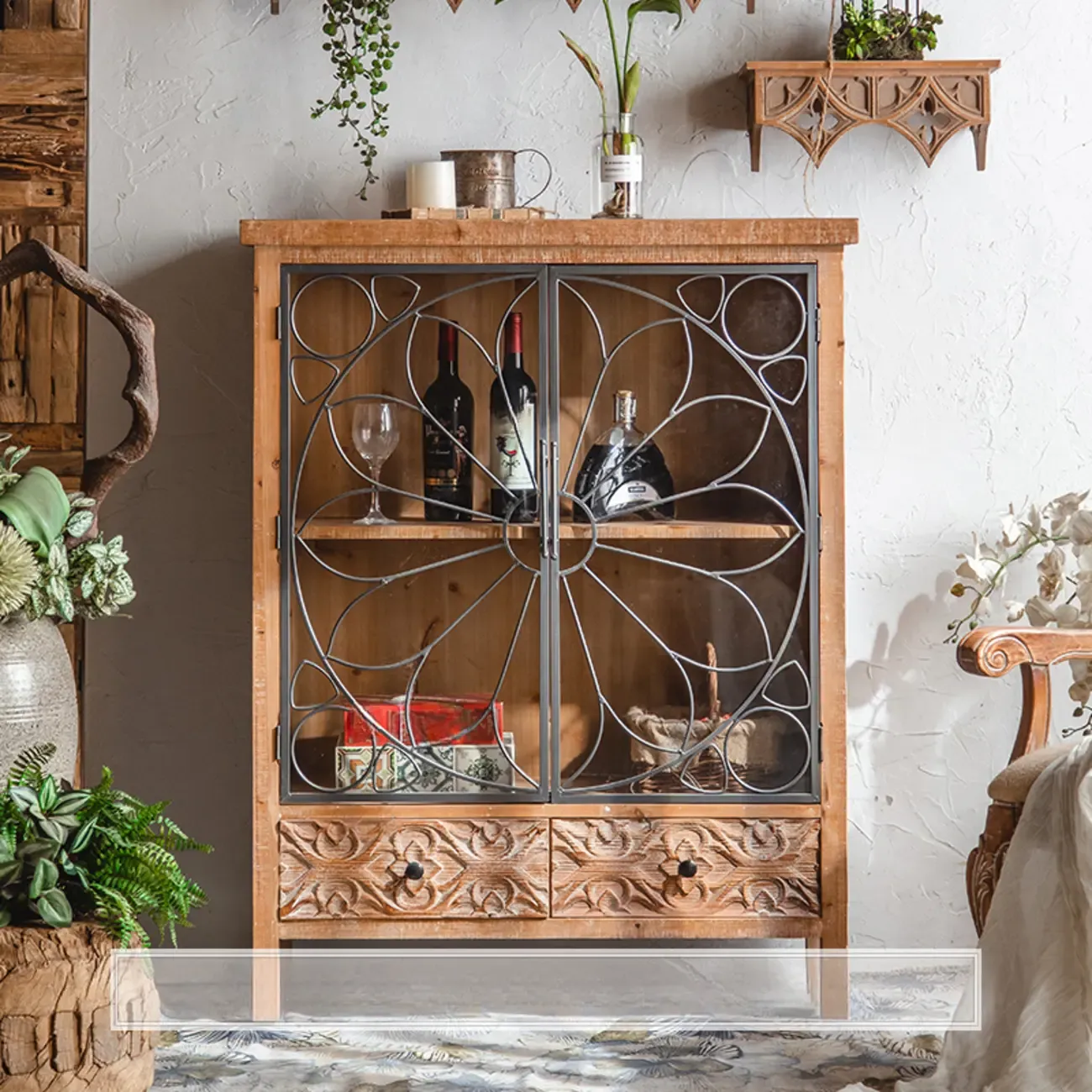 Rustic Wooden Rectangular Cabinet for Restaurant Display Image - 2