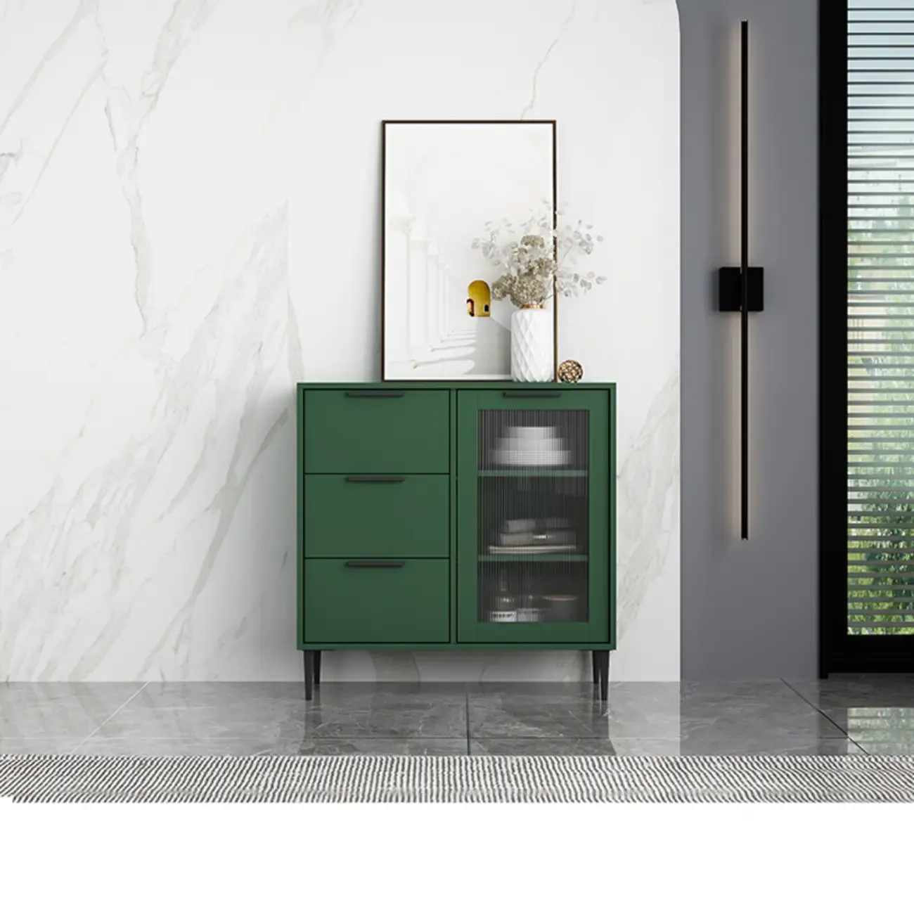 Modern Wooden Sideboard with Glass Doors & Drawers Image - 16