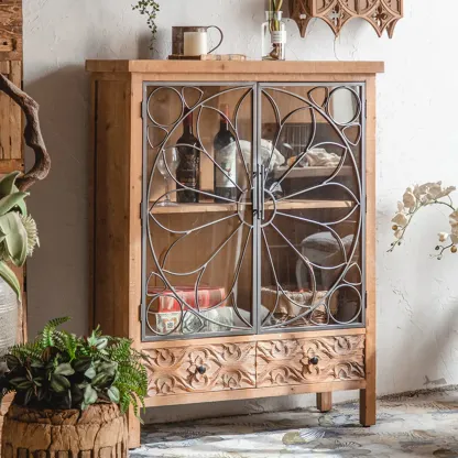 Rustic Wooden Rectangular Cabinet for Restaurant Display Image - 3