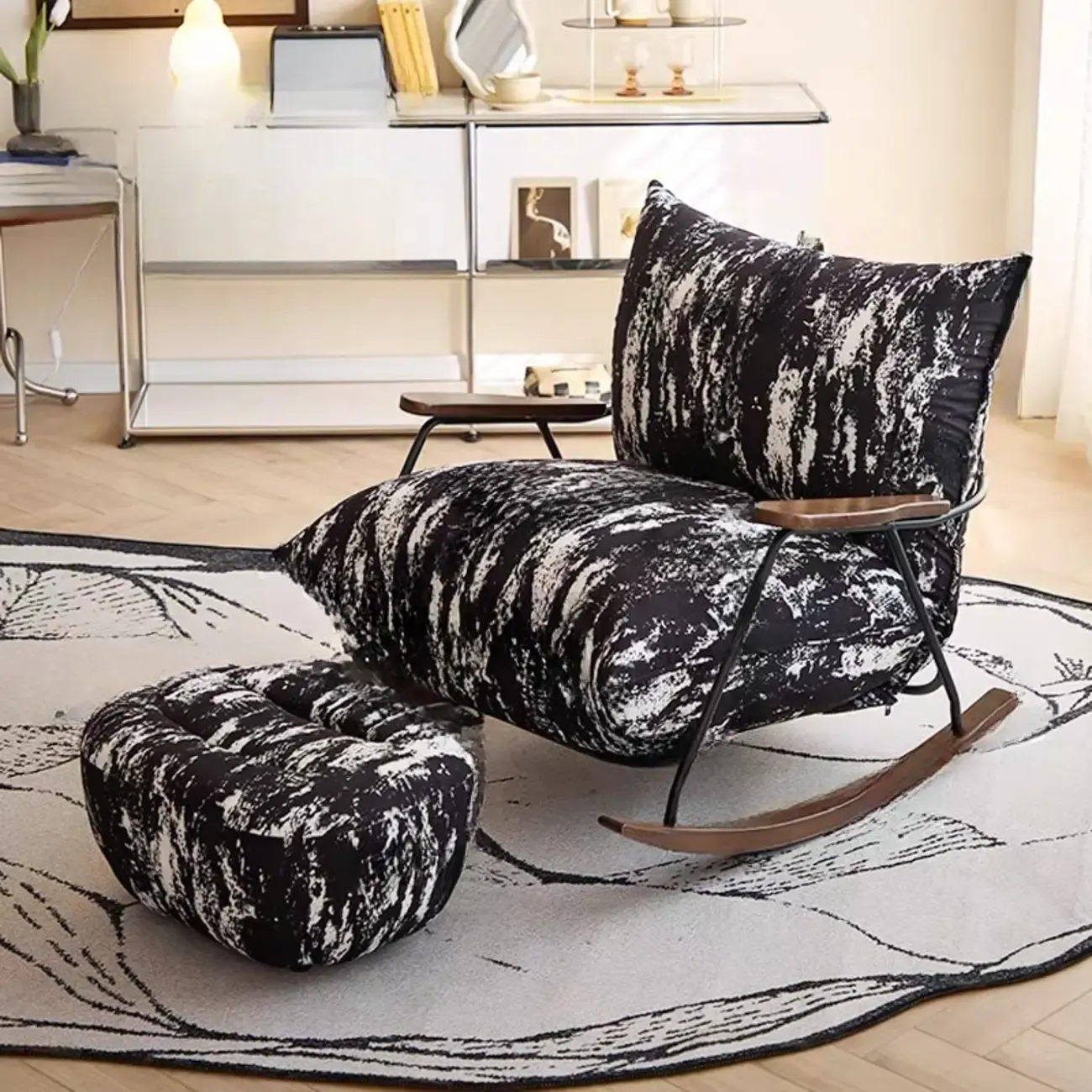 Modern Stain Resistant Upholstered Rocking Chair for Living Room Image - 1