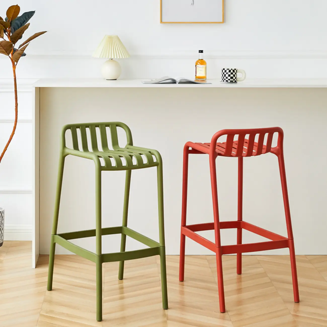 Minimalist Plastic Armless Low Back Counter Bar Stools Image - 2 | homeyfad