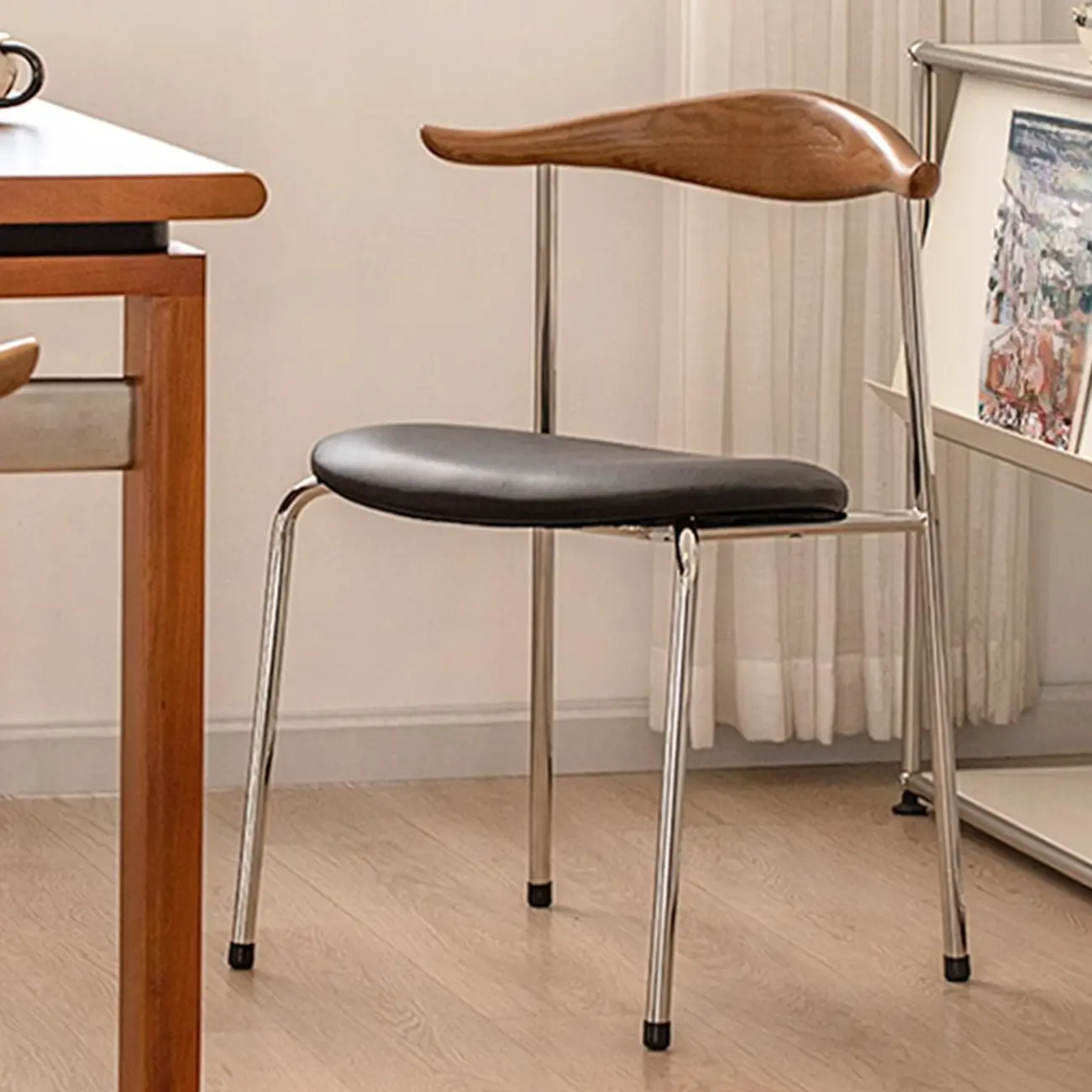 Modern Wooden Curved Back Upholstery Metal Dining Chair Image - 1 | homeyfad