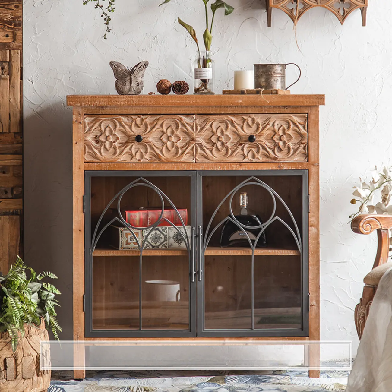 Rustic Wooden Rectangular Cabinet for Restaurant Display Image - 4 | homeyfad