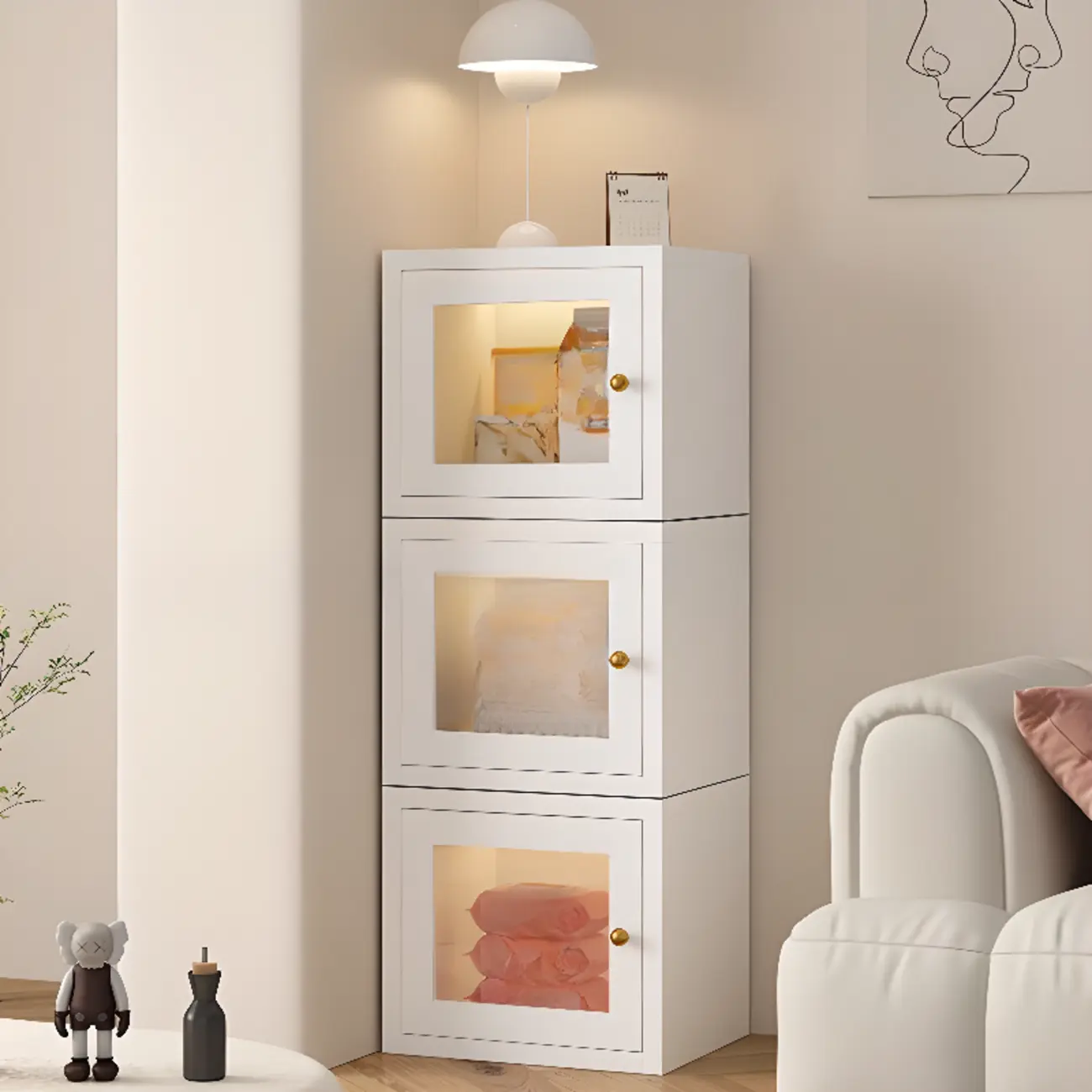 Small White Rectangular Storage Cabinet with Glass Door  Image - 20 | homeyfad