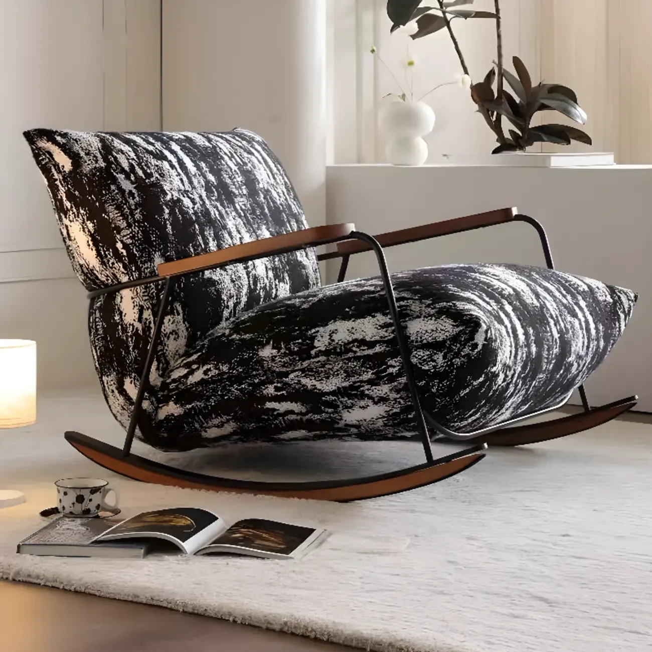 Modern Stain Resistant Upholstered Rocking Chair for Living Room Image - 2