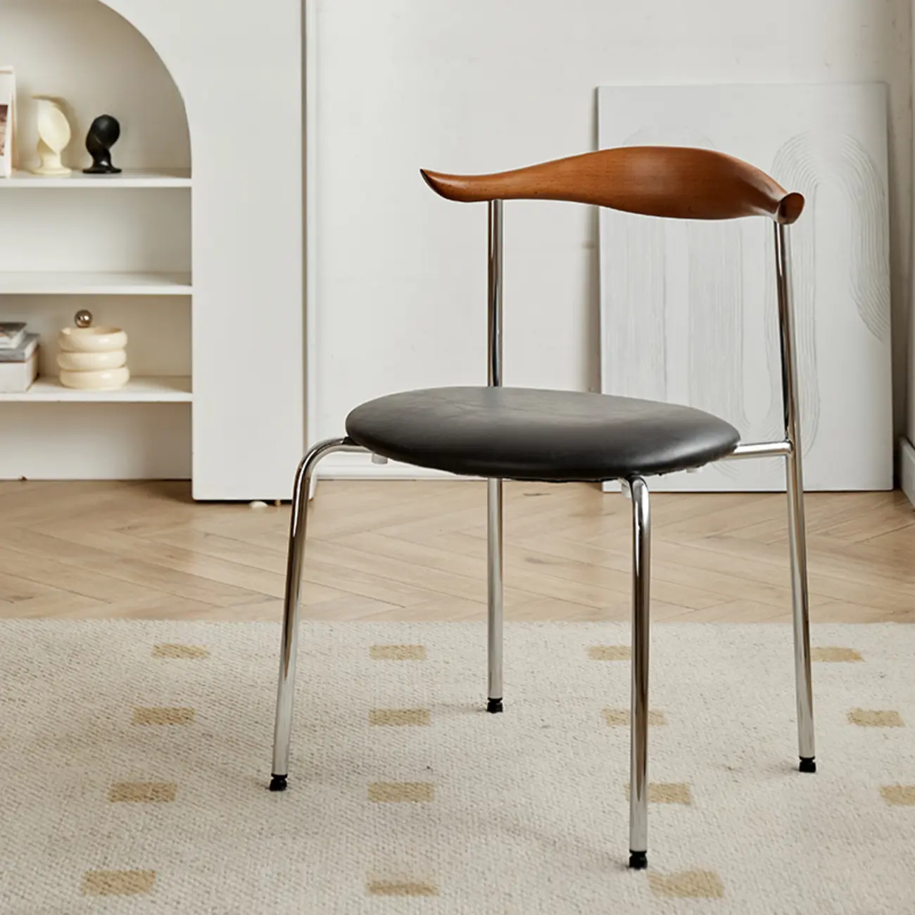 Modern Wooden Curved Back Upholstery Metal Dining Chair Image - 2 | homeyfad