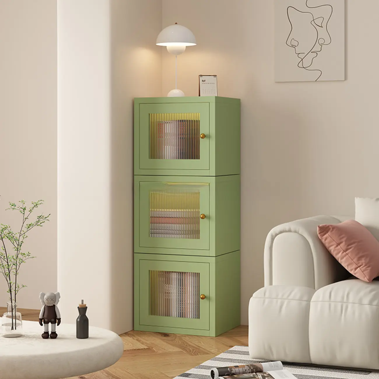 Small White Rectangular Storage Cabinet with Glass Door  Image - 2 | homeyfad