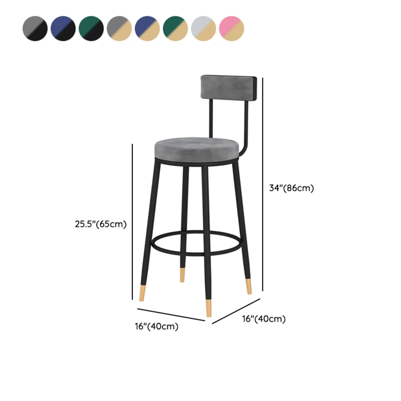 Durable Upholstered Metal Bar Stools with Footrest for Kitchen #size | homeyfad