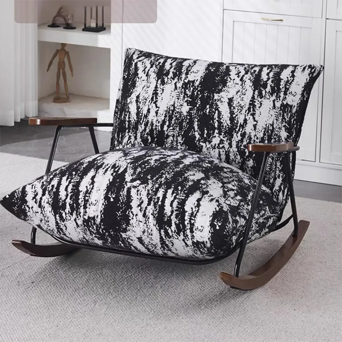 Modern Stain Resistant Upholstered Rocking Chair for Living Room Image - 3 | homeyfad