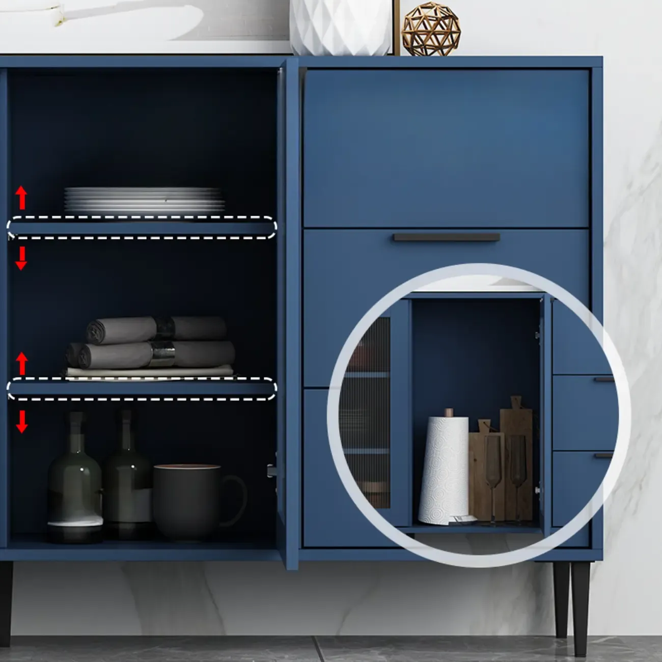 Modern Wooden Sideboard with Glass Doors & Drawers Image - 19