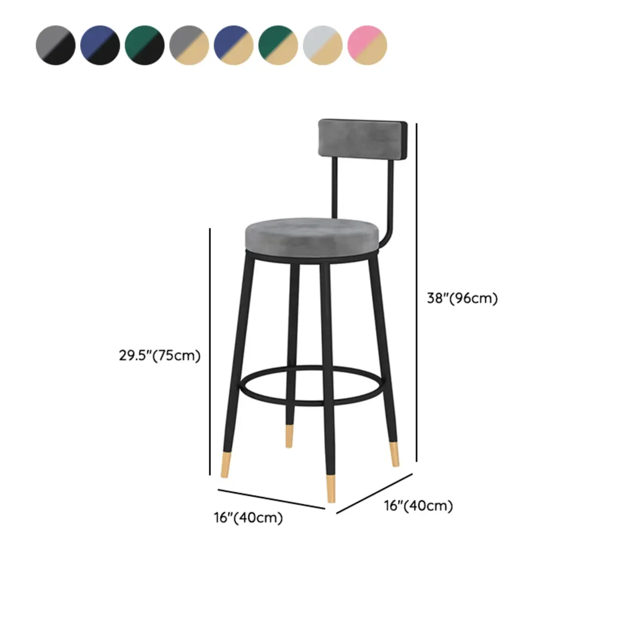 Durable Upholstered Metal Bar Stools with Footrest for Kitchen Image - 24