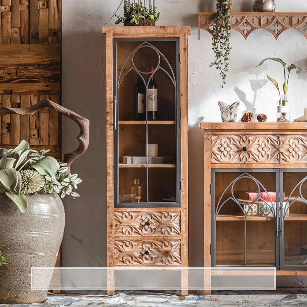 Rustic Wooden Rectangular Cabinet for Restaurant Display Image - 6