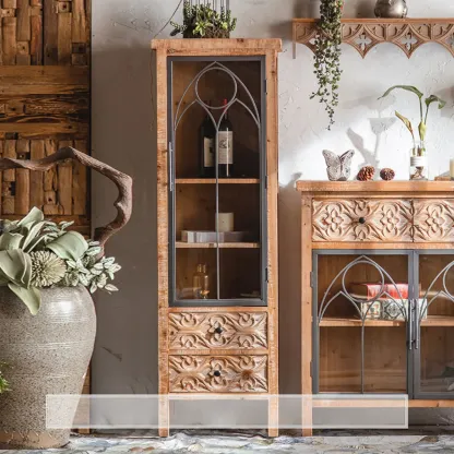 Rustic Wooden Rectangular Cabinet for Restaurant Display Image - 6