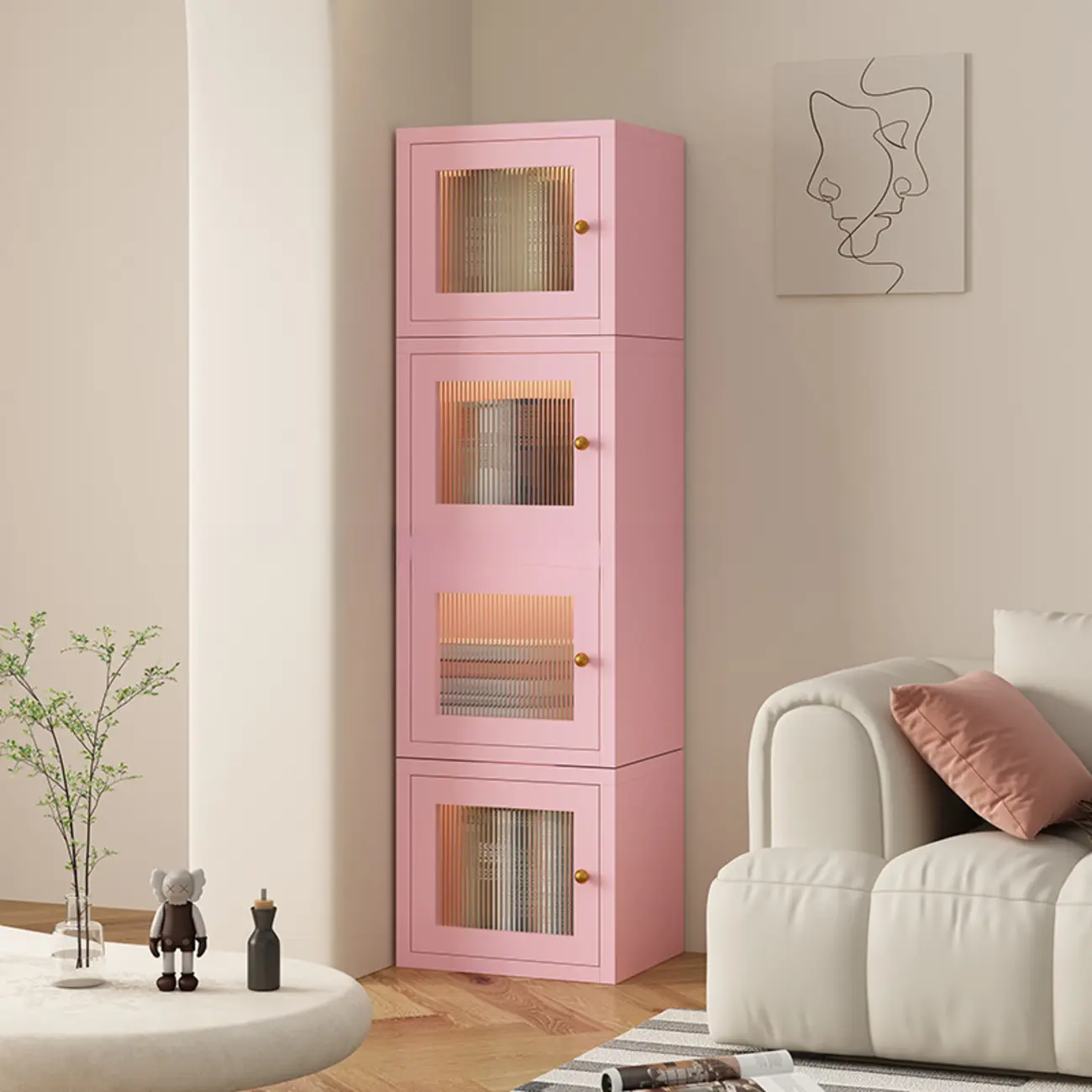 Small White Rectangular Storage Cabinet with Glass Door  Image - 3 | homeyfad